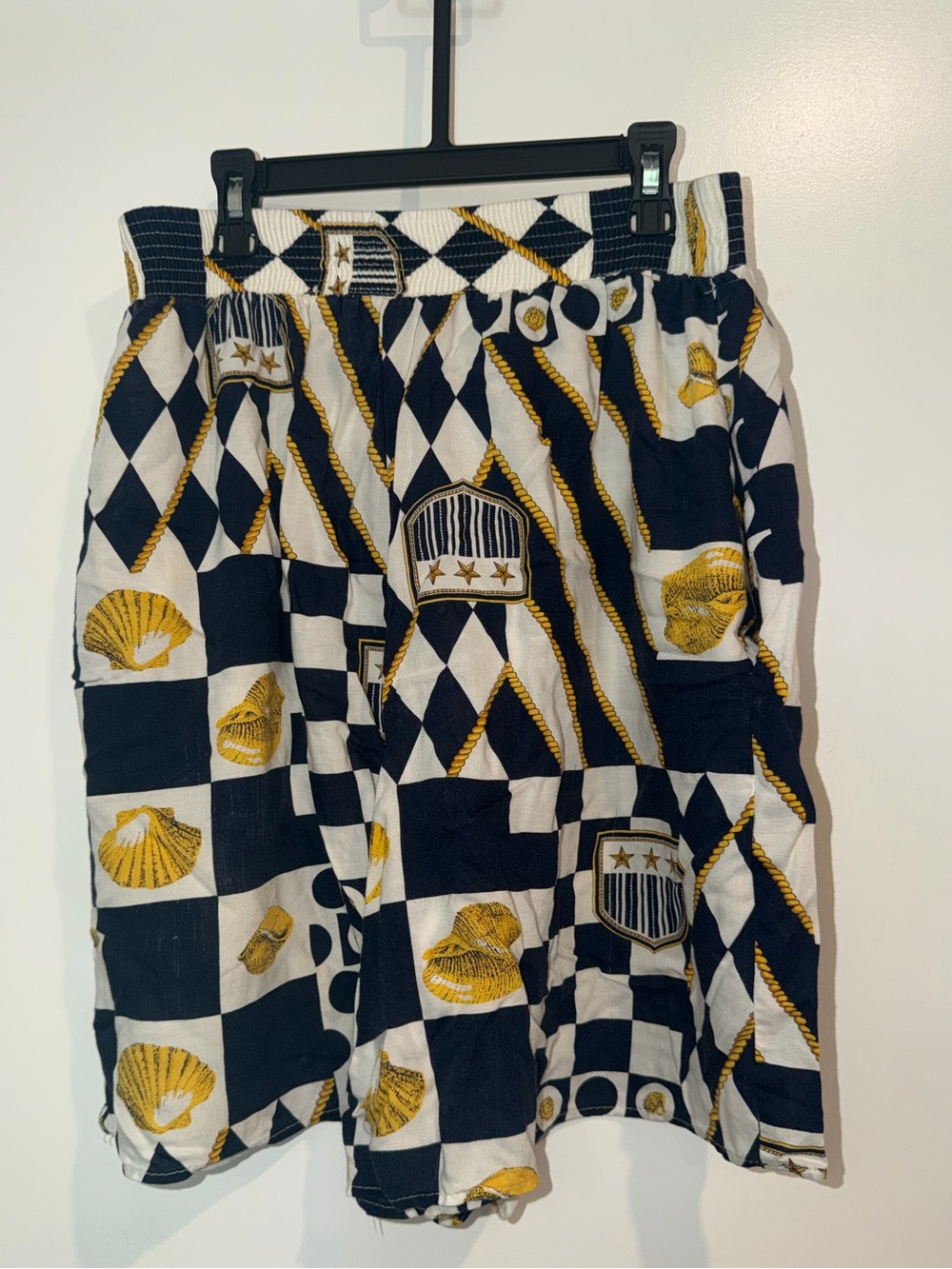 Vintage 90s Navy, White & Gold Nautical Checkered Print Shorts size small